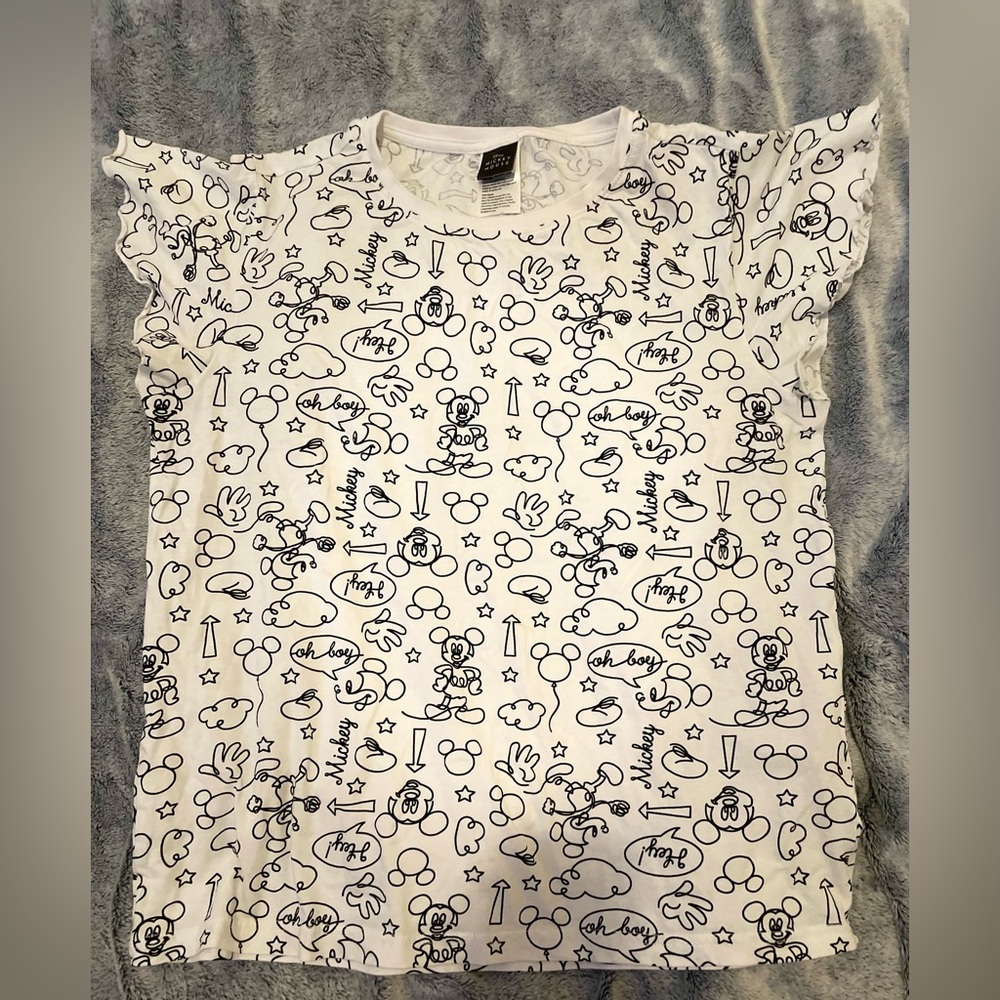 Disney White Short Sleeve Tee with Whimsical Doodle Print